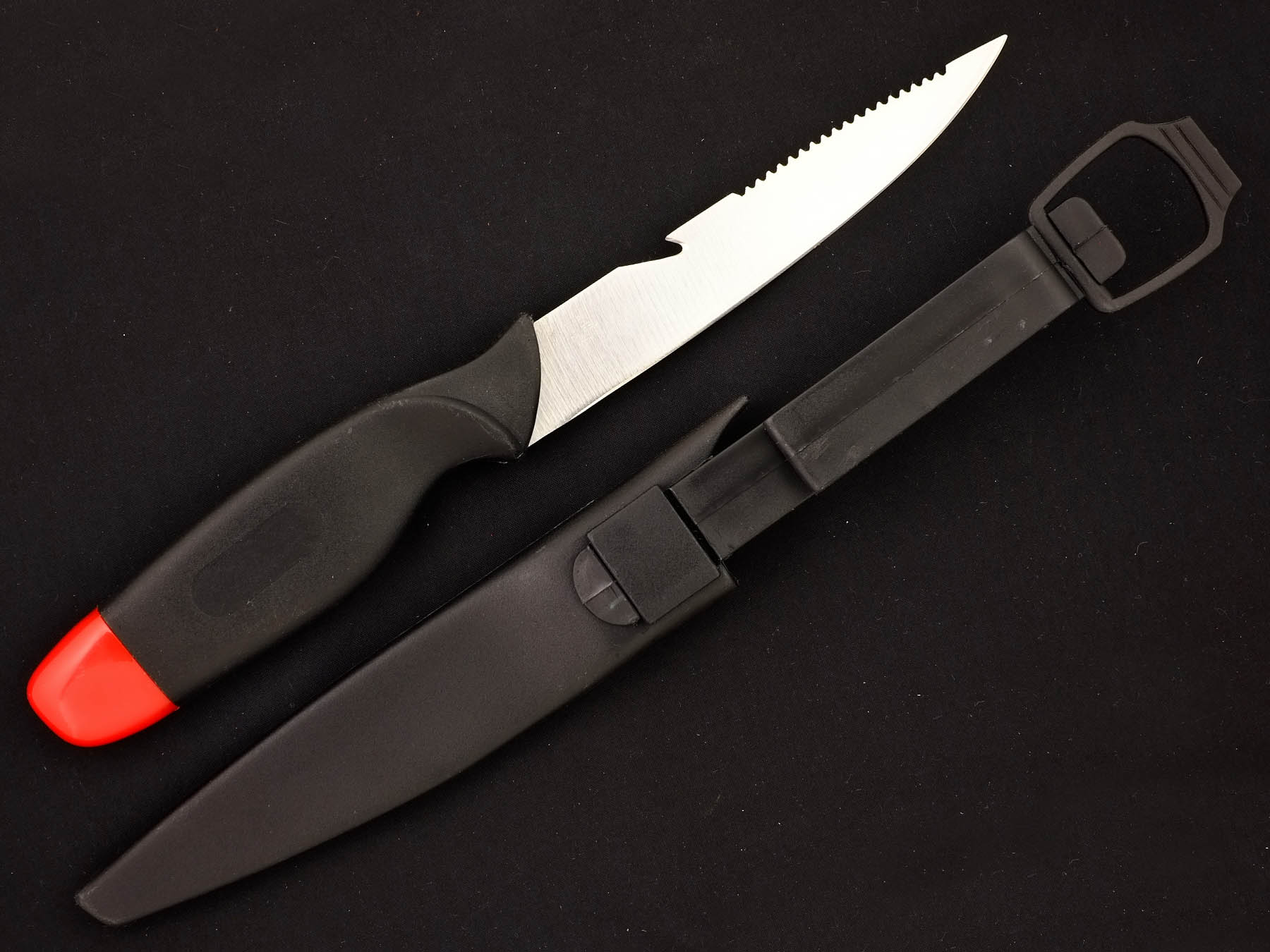 Нож нетонущий фиксированный рыбацкий Ножемир РЫБАК F-313BL с ножнами