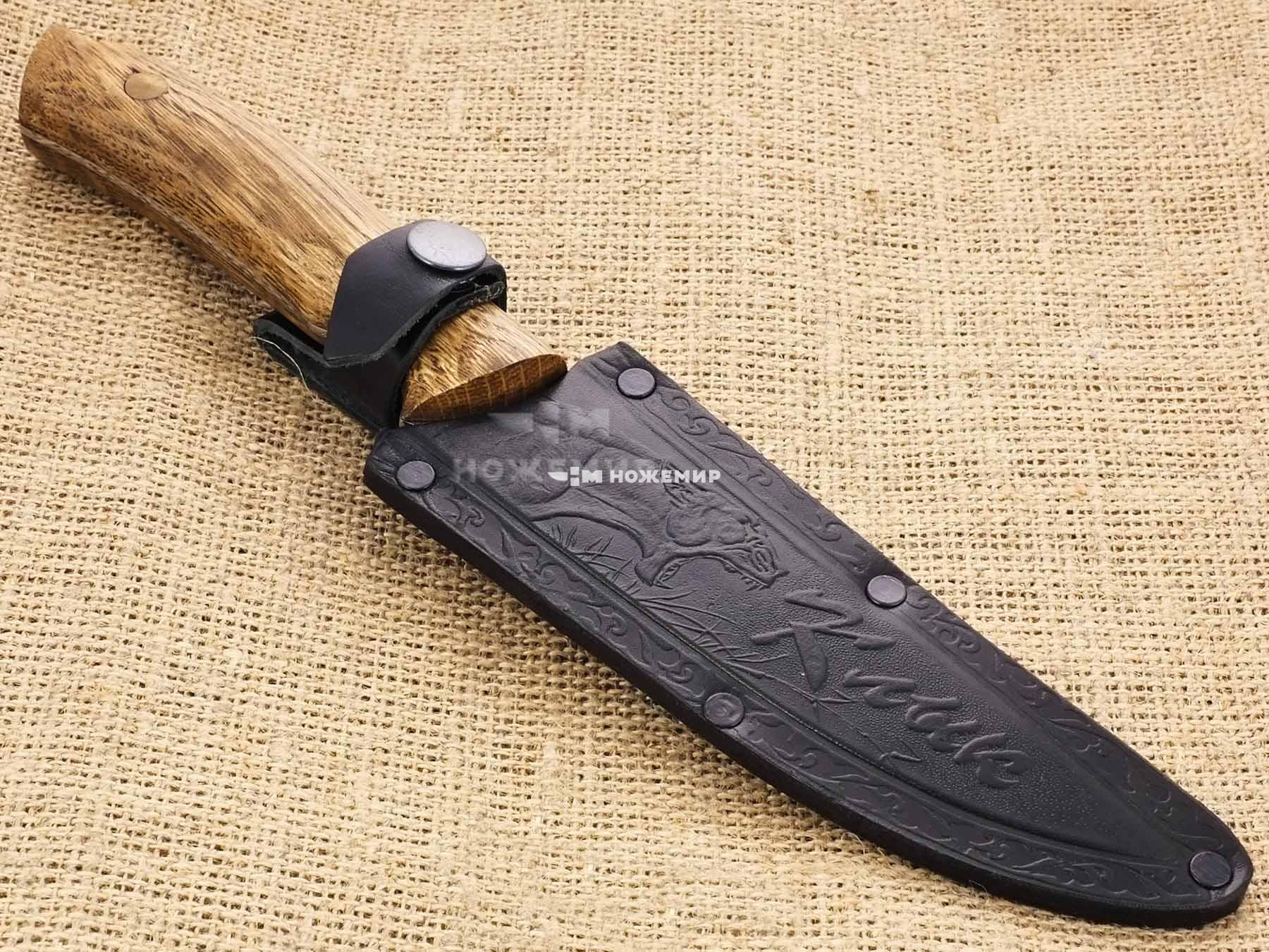 Нож Кизлярский 65Х13  рукоять орех КЛЫК3-ЦМ (6343) с кожаным чехлом