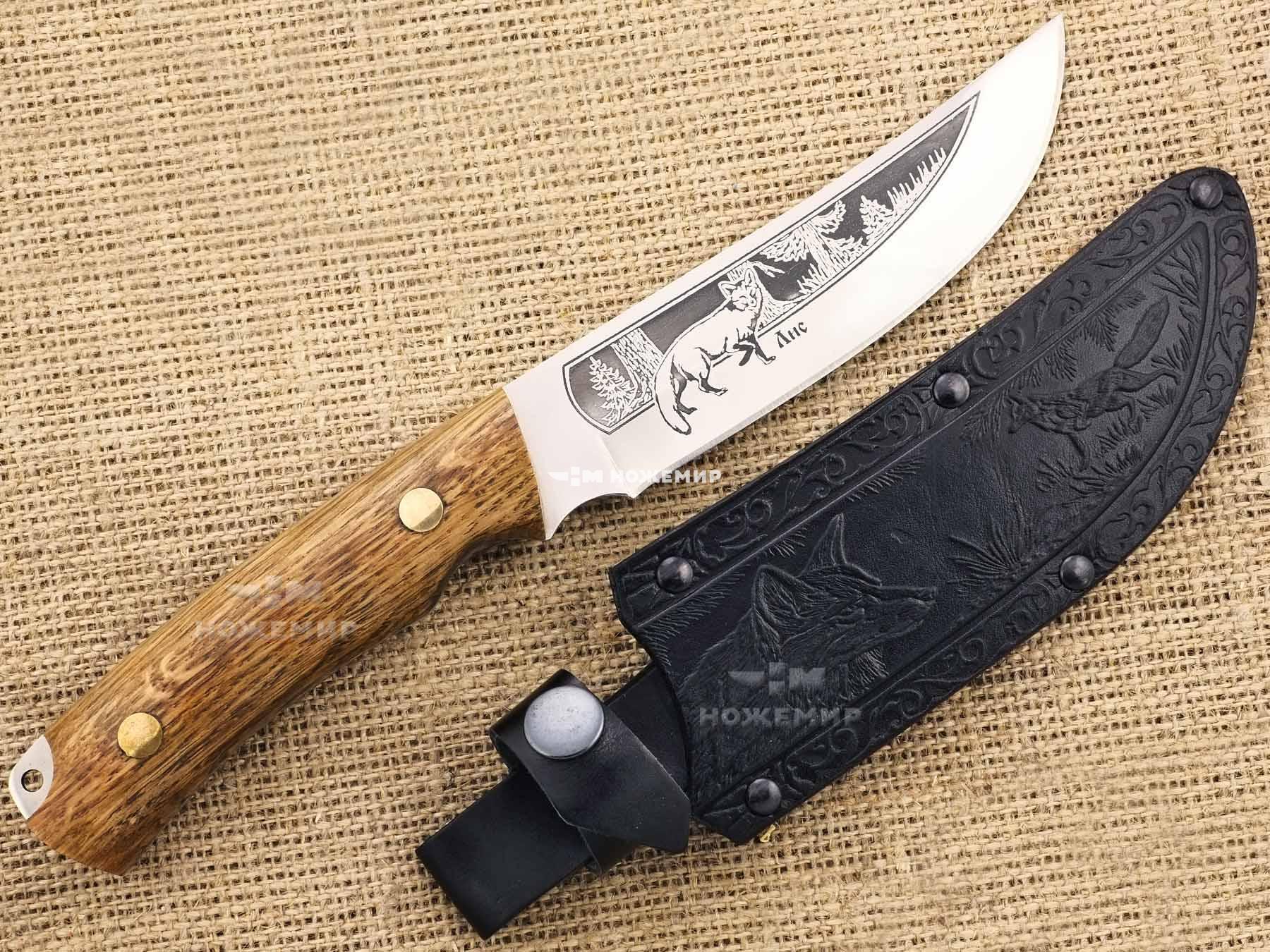 Нож нескладной нержавеющая сталь Кизляр ЛИС-ЦМ (6347) с кожаными ножнами