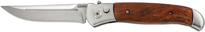 Нож автоматический с деревянной ручкой и клипсой Ножемир Чёткий расклад Garm A-122W