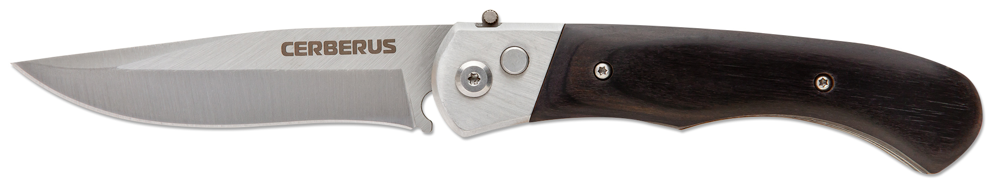 Нож автоматический с деревянной рукоятью и клипсой Ножемир Чёткий расклад Cerberus A-136