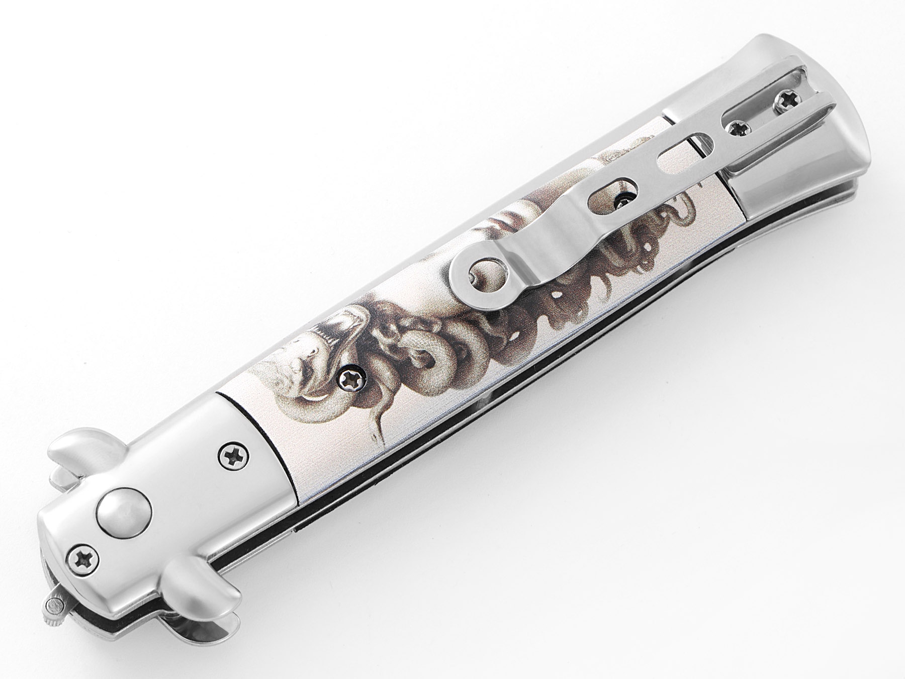 Расческа выкидная подарочная Ножемир SKALP ABRV-101 с изображением медузы Горгоны