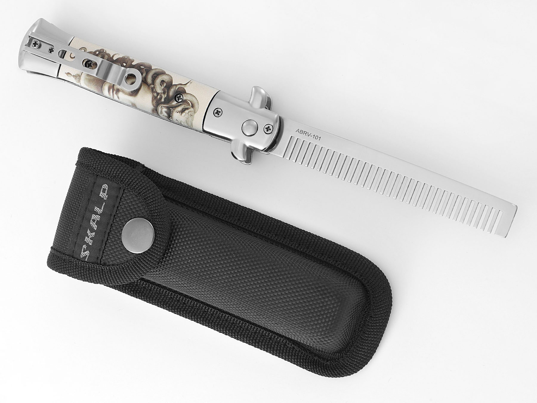 Расческа выкидная подарочная Ножемир SKALP ABRV-101 с изображением медузы Горгоны