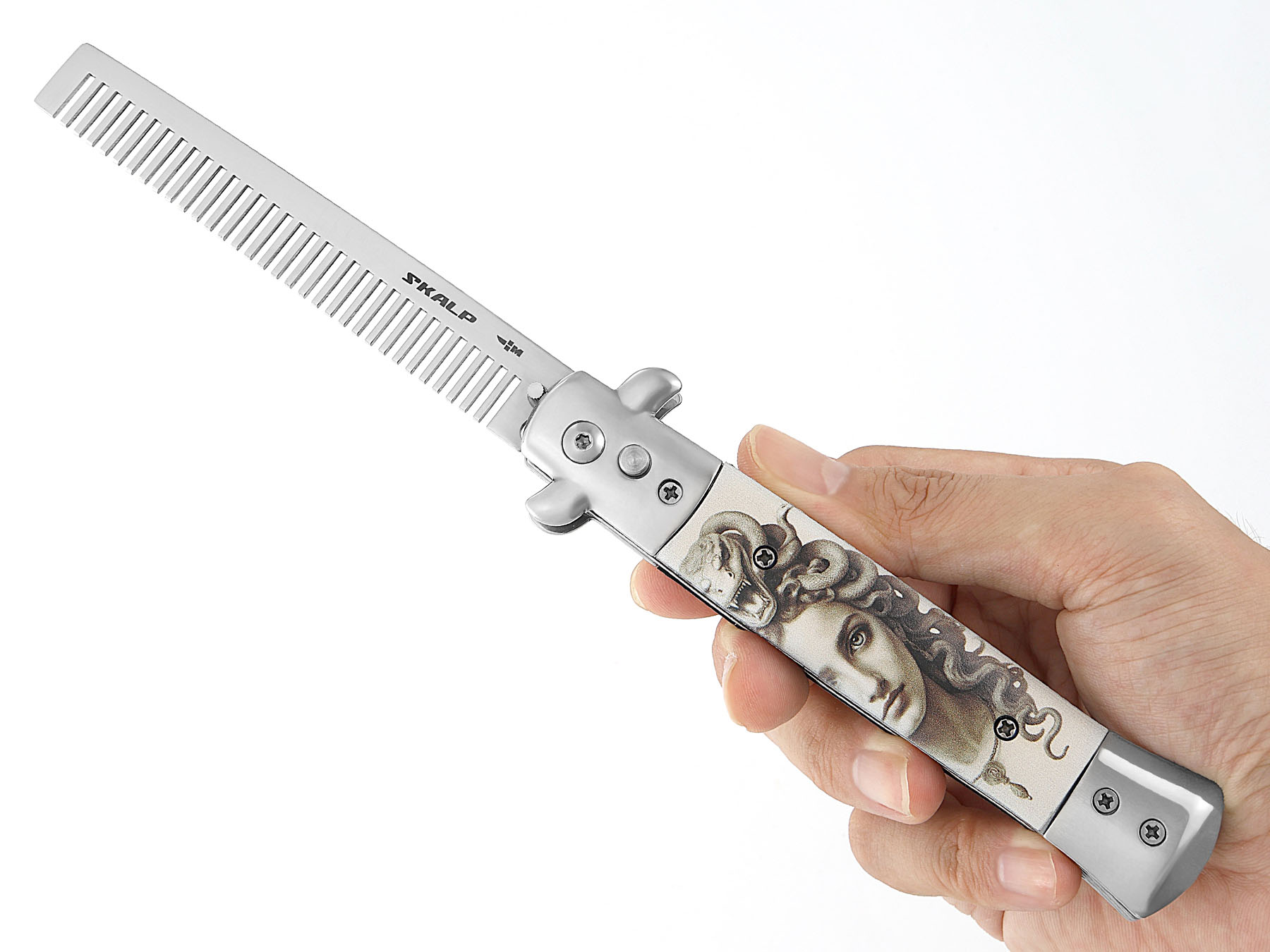 Расческа выкидная подарочная Ножемир SKALP ABRV-101 с изображением медузы Горгоны