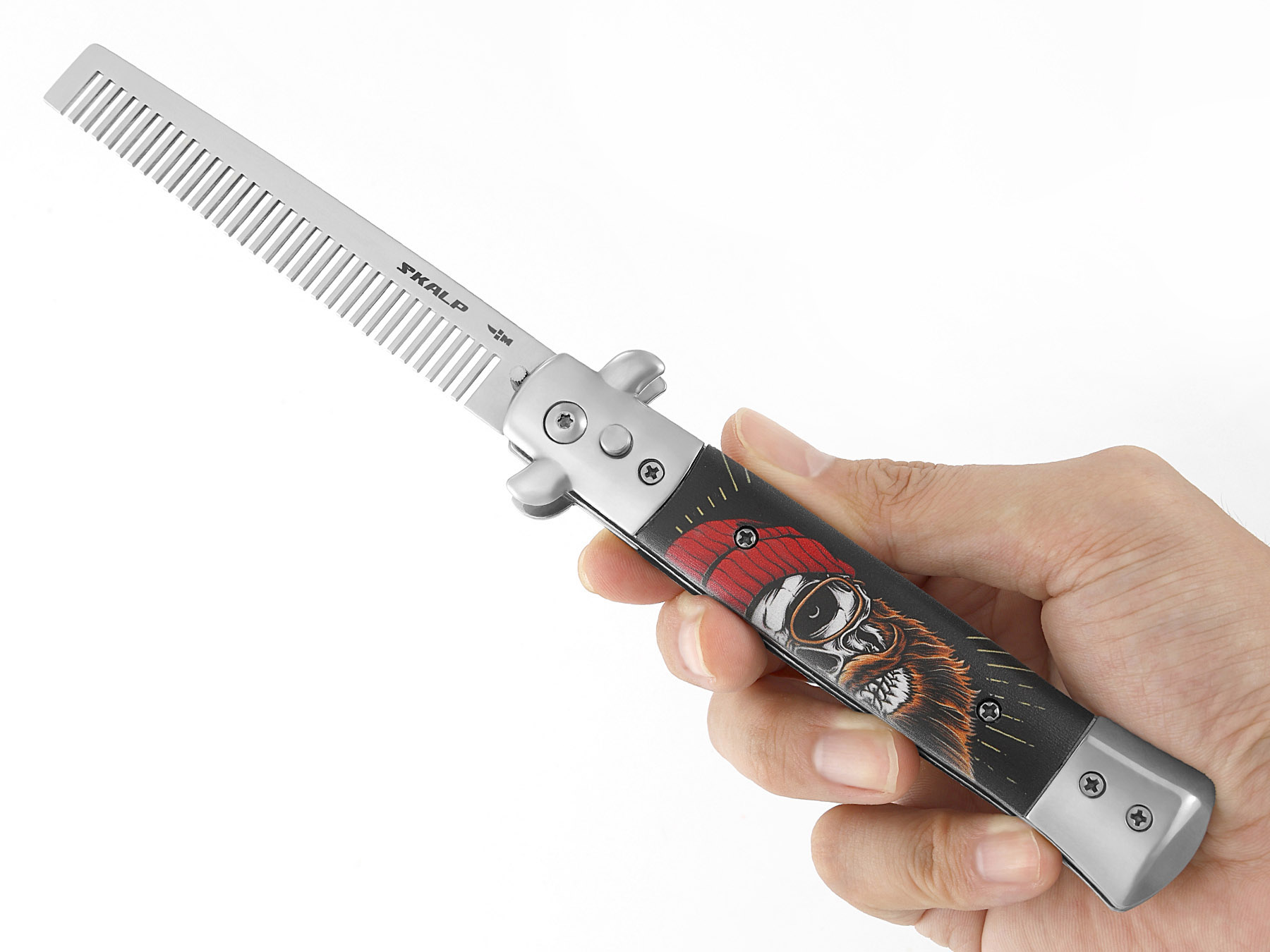 Расческа выкидная подарочная Ножемир SKALP ABRV-102 с принтом и чехлом