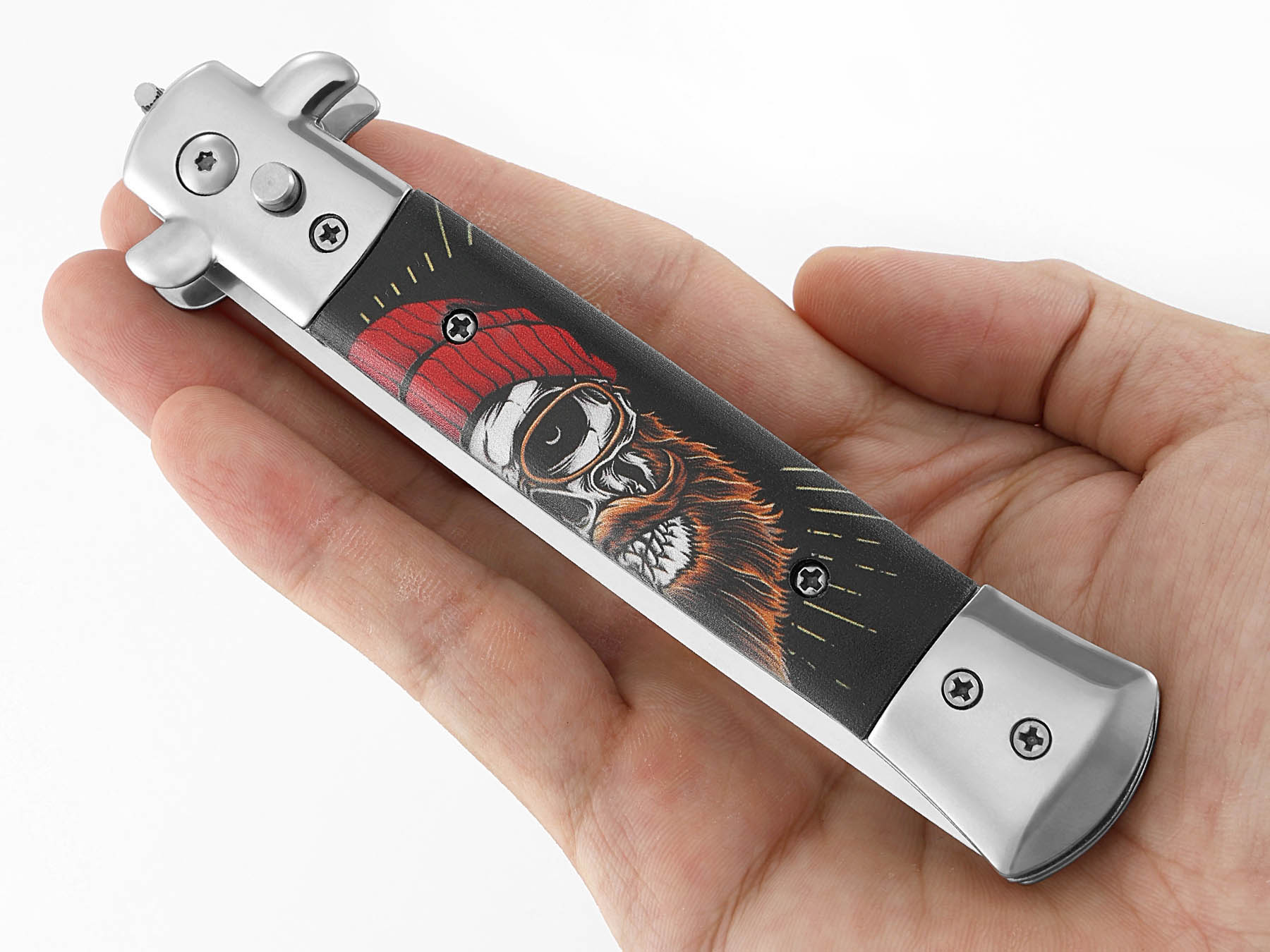 Расческа выкидная подарочная Ножемир SKALP ABRV-102 с принтом и чехлом