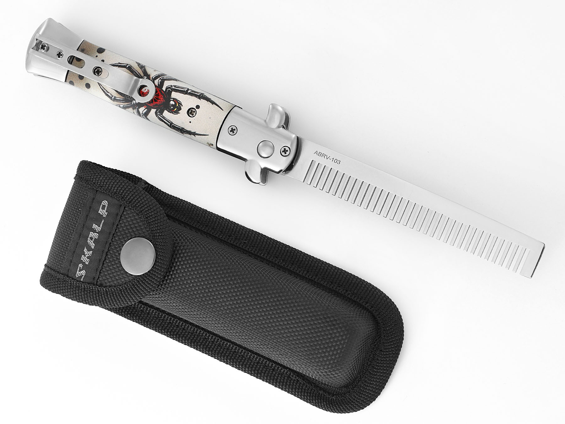 Расческа выкидная подарочная Ножемир SKALP ABRV-103 с изображением паука