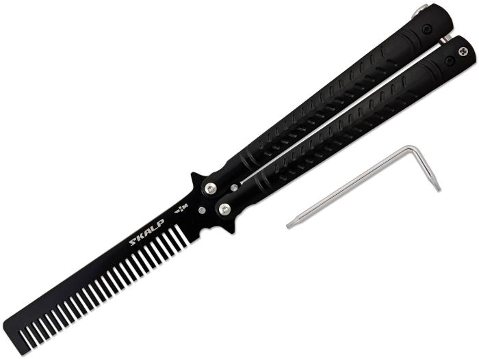 Нож тренировочный бабочка с клинком расческой Ножемир SKALP черный BRA-11