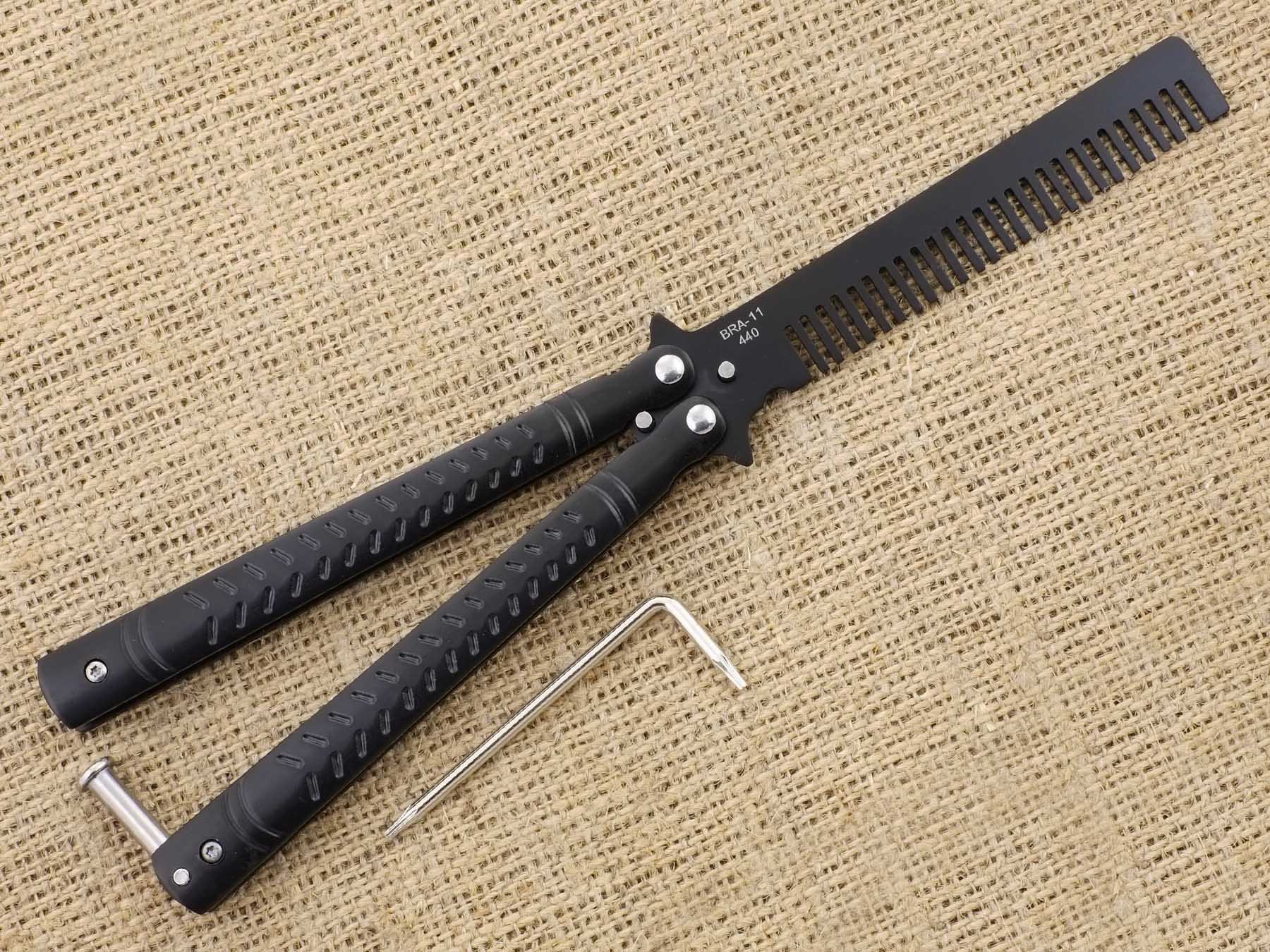 Нож тренировочный бабочка с клинком расческой Ножемир SKALP черный BRA-11
