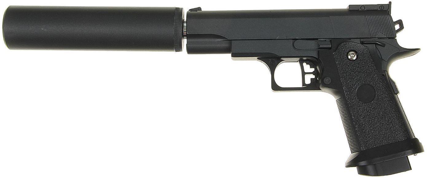 Страйкбольный пистолет софтэйр пружинный с глушителем Colt 1911 Galaxy G10A