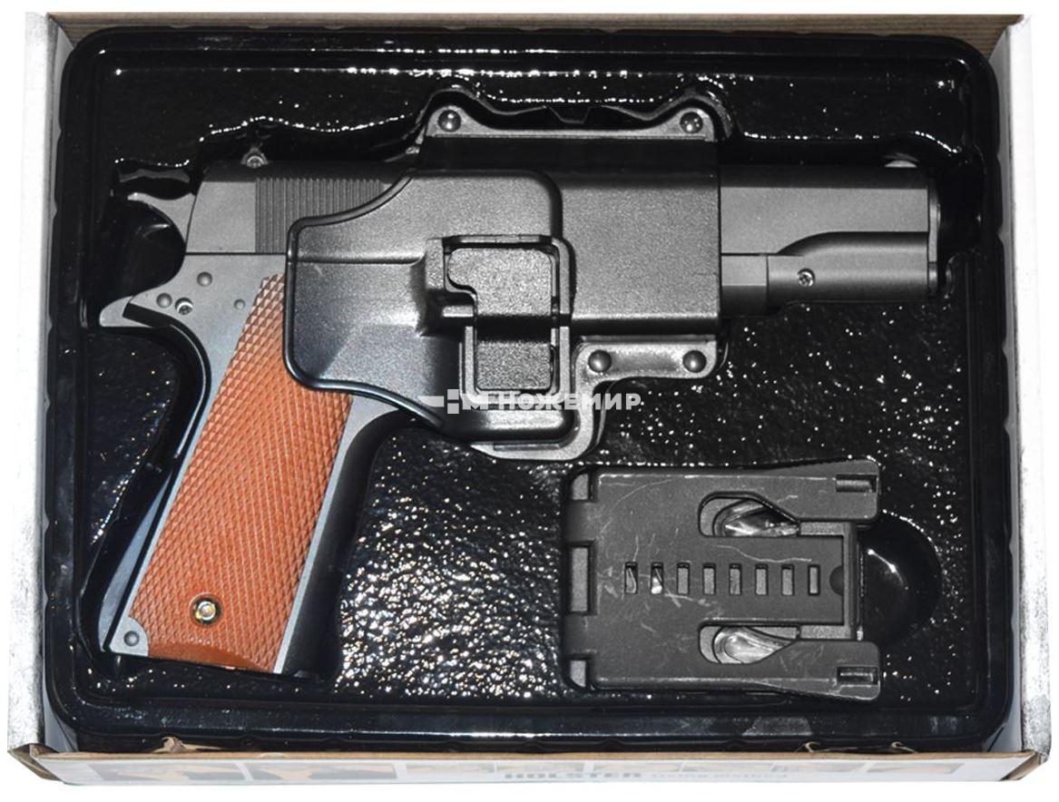 Страйкбольный пистолет софтэйр пружинный Galaxy G13+ с кобурой Colt 1911 black