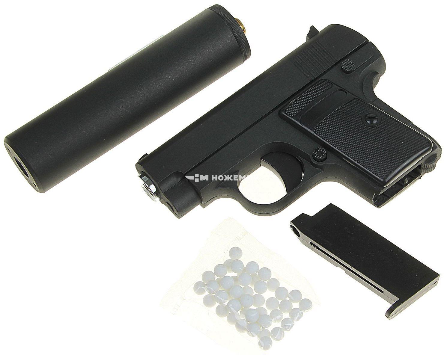 Страйкбольный пистолет софтэйр пружинный с глушителем Colt 25 mini Galaxy G9A