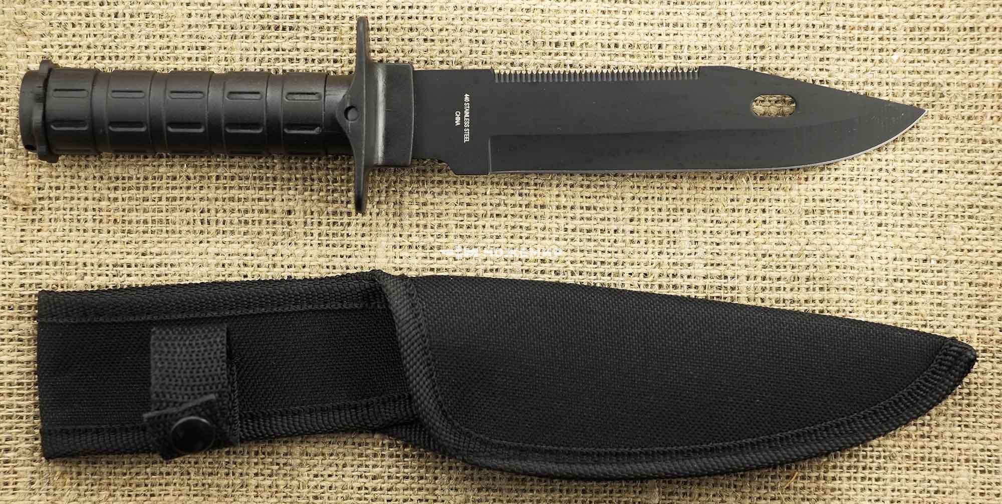 Туристический нож выживальщика с нейлоновым чехлом PA0207SP-BK