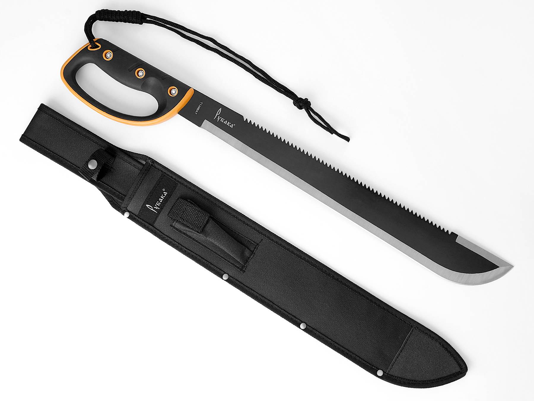 Мачете туристический большой нож с пилой на обухе Рубака T149BAT с темляком и ножнами