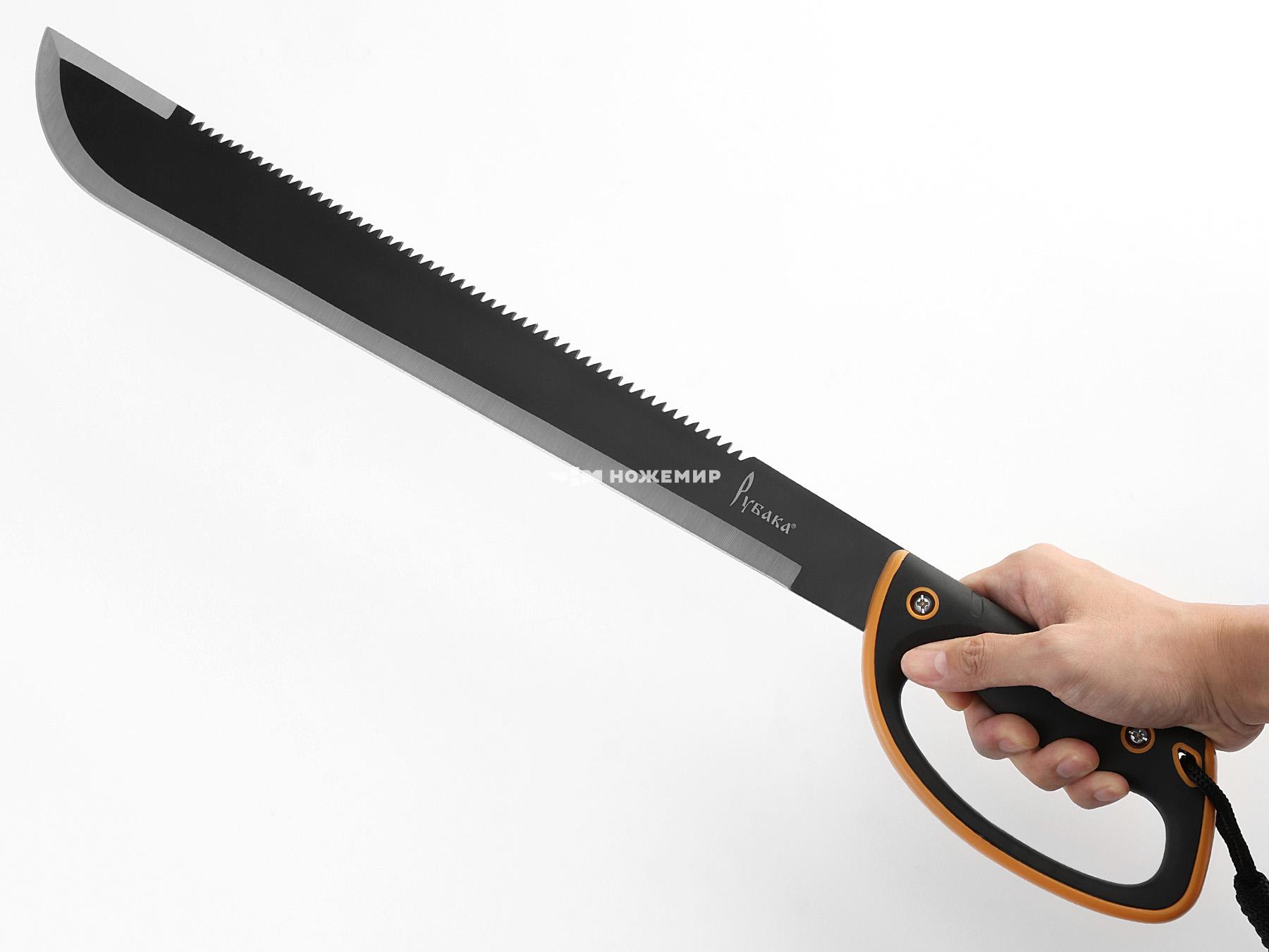 Мачете туристический большой нож с пилой на обухе Рубака T149BAT с темляком и ножнами