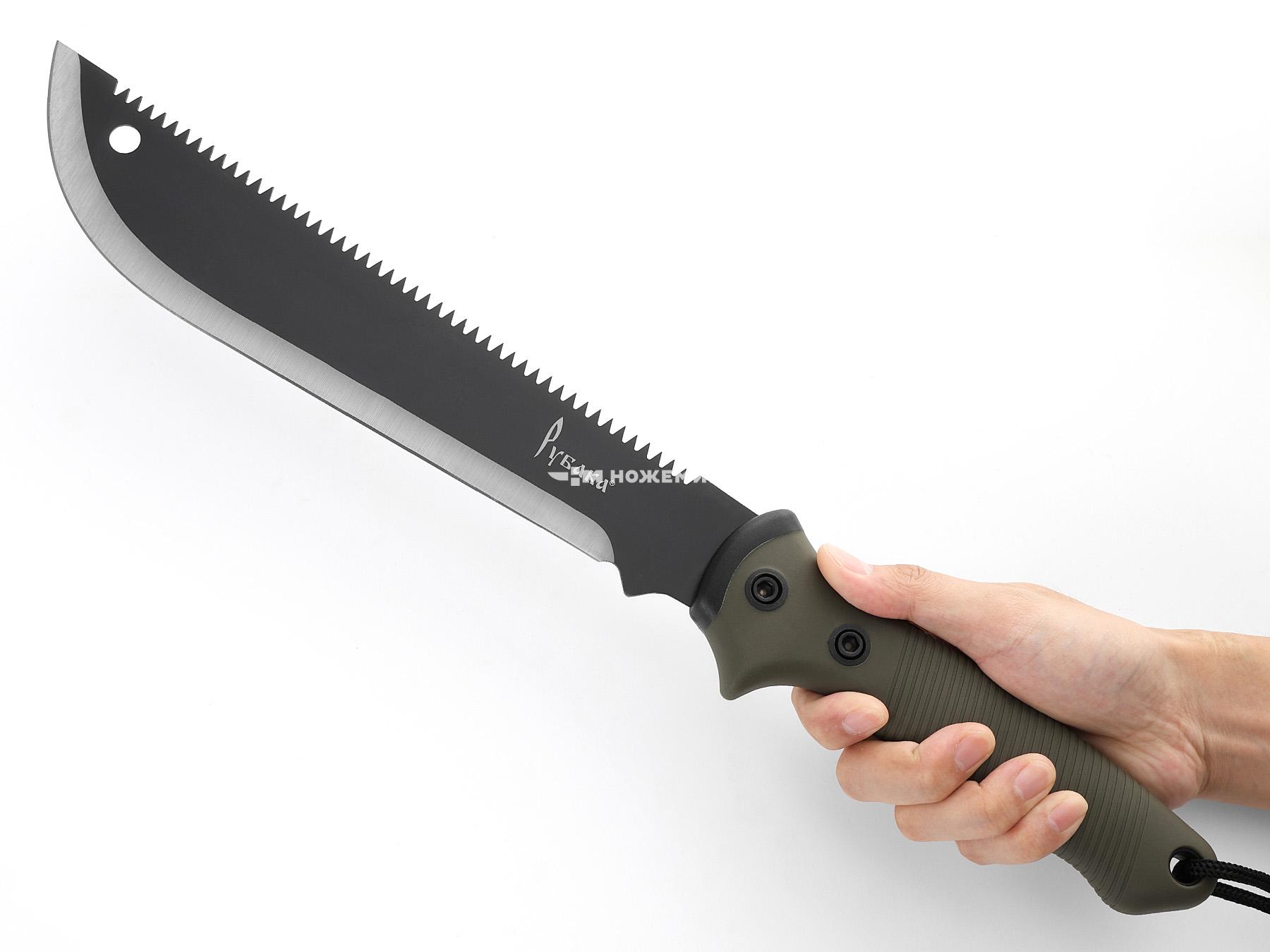 Мачете туристический нож с пилой на обухе Рубака T185STE с темляком и ножнами