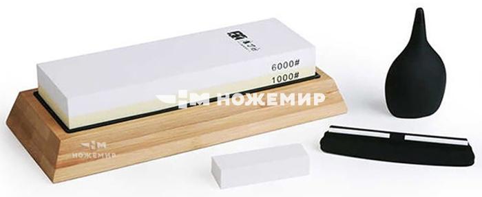 Точильный камень водный двухсторонний на деревянной подставке Taidea Grinder TG2015