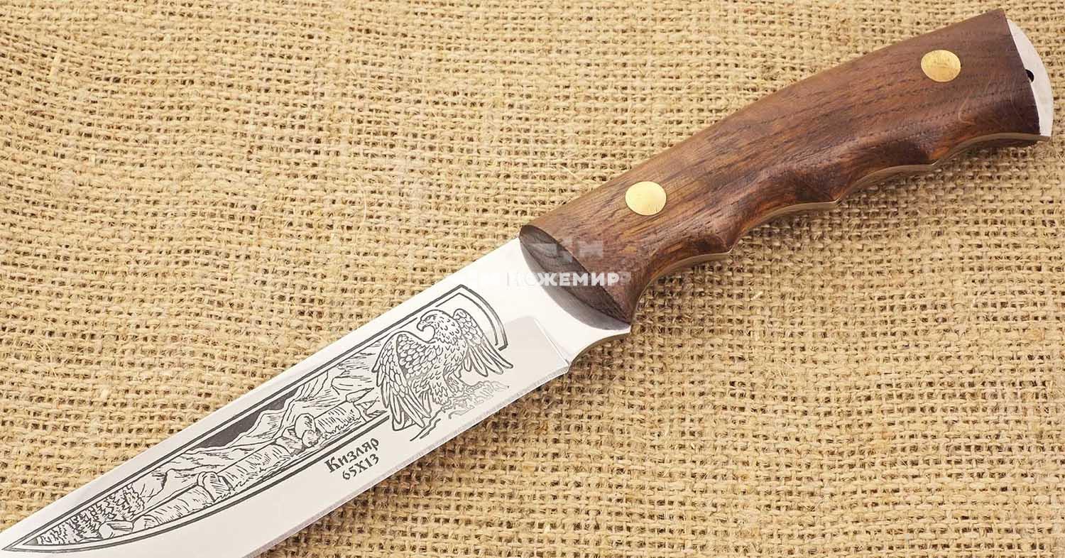 Нож нескладной Кизлярский БЕРКУТ2-ЦМ (6345) с кожаными ножнами