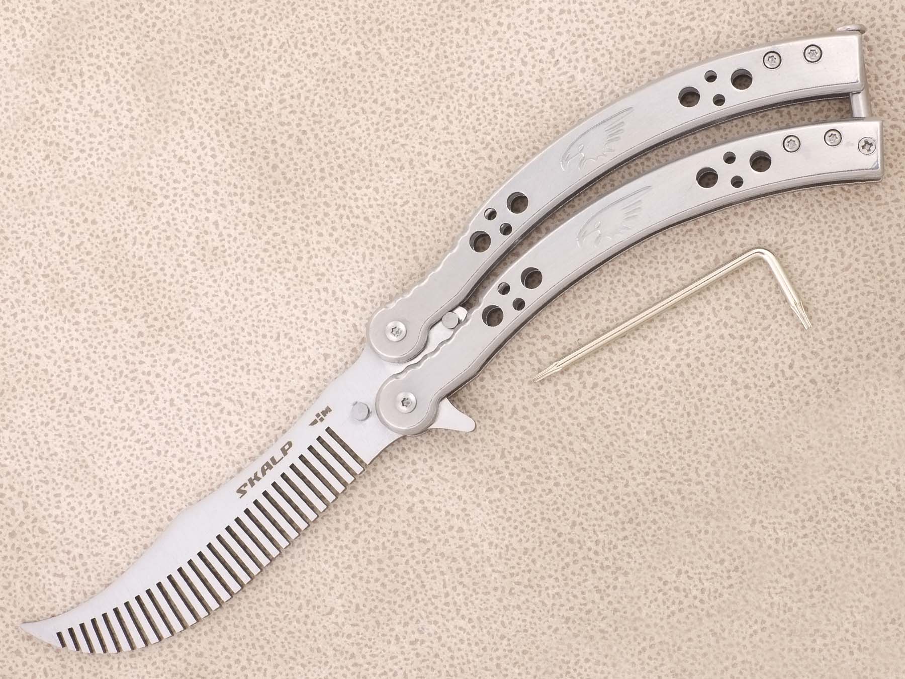 Нож тренировочный бабочка с клинком расческой Ножемир SKALP металл BRA-26