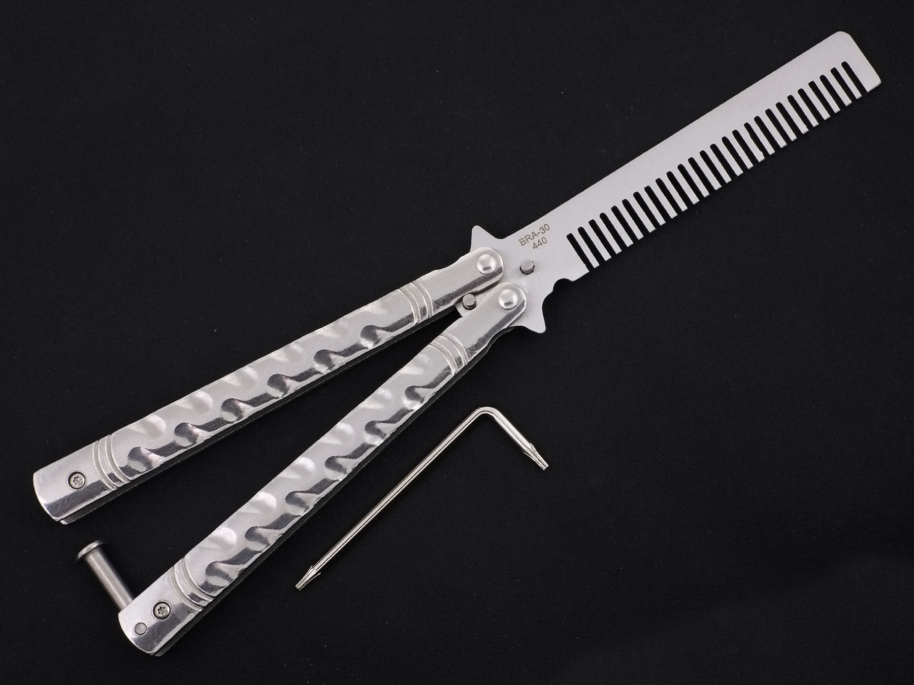 Нож тренировочный бабочка с клинком расческой Ножемир SKALP металл BRA-30