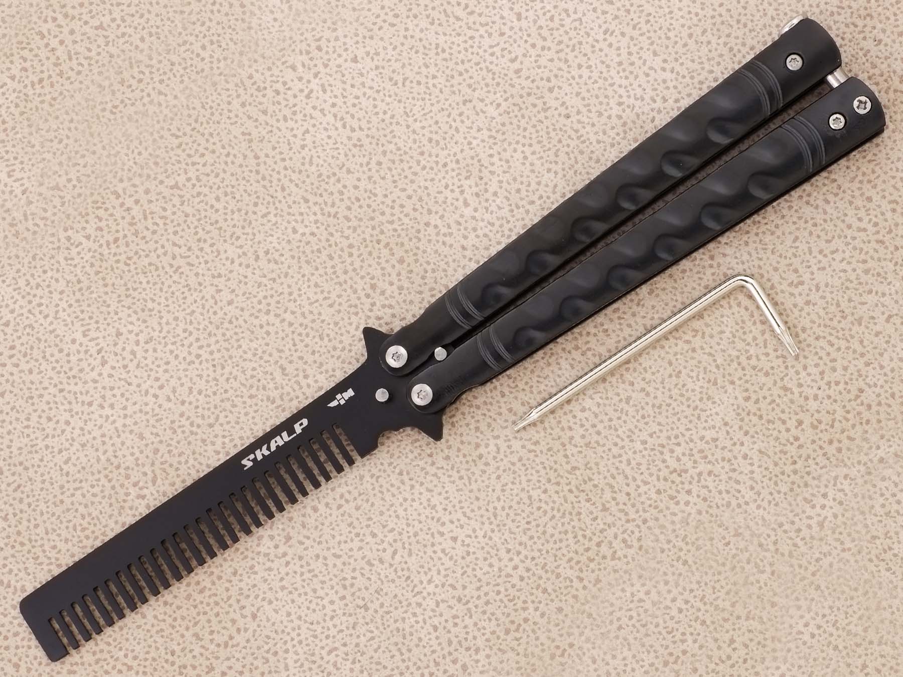 Нож тренировочный бабочка с клинком расческой Ножемир SKALP черный BRA-31
