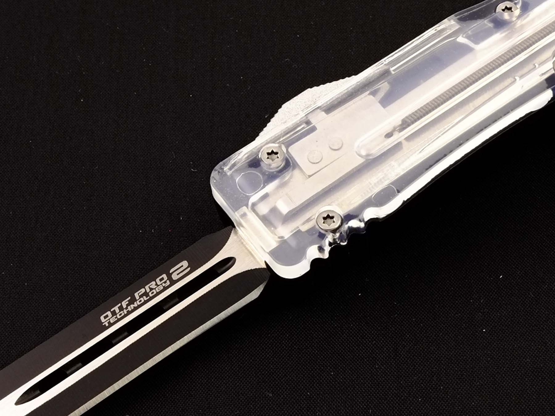 Нож автоматический фронтальный Ножемир OTF PRO TECHNOLOGY 2 FAS-113 с прозрачной рукоятью(трещина)