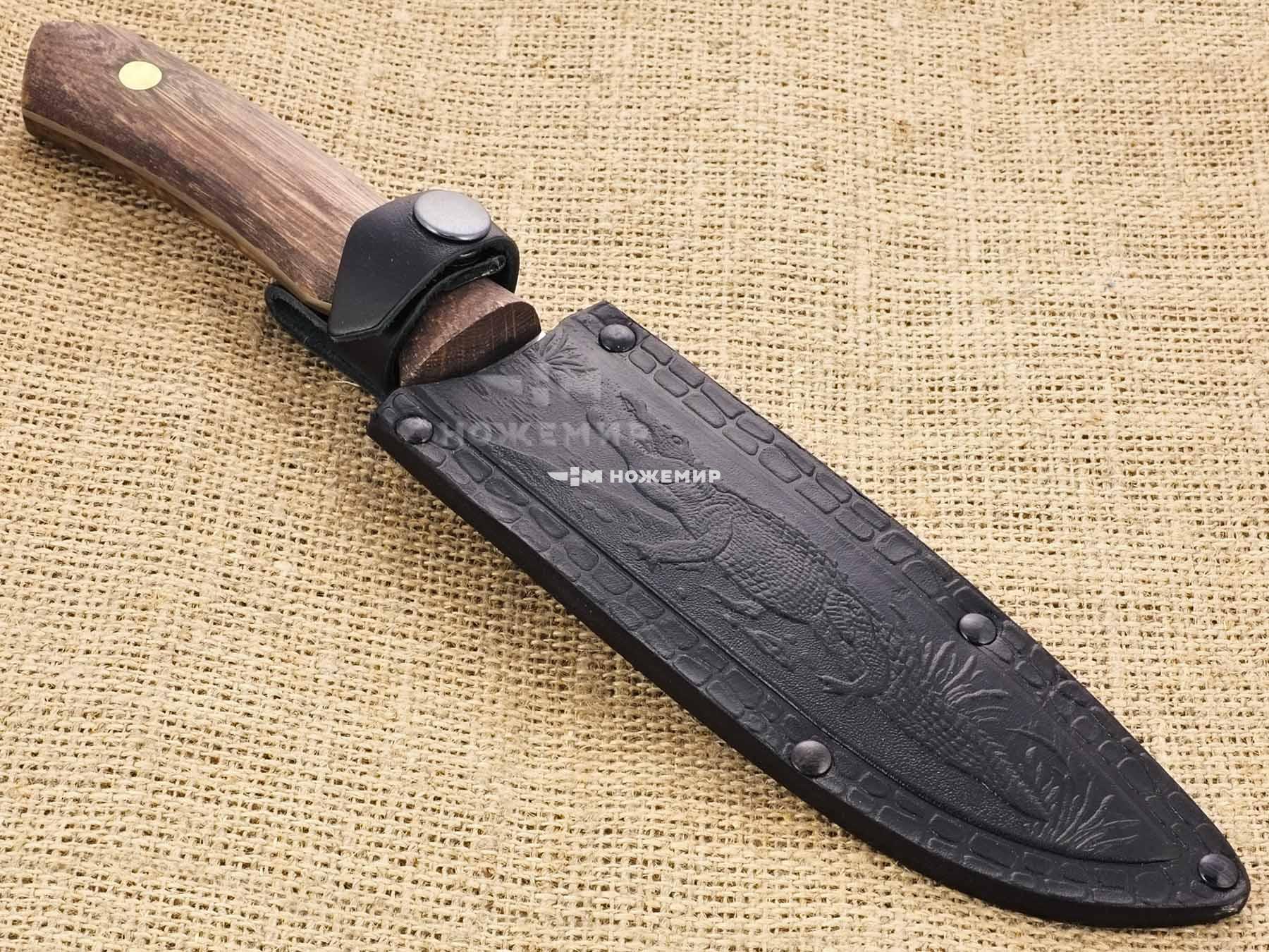 Нож цельнометаллический разделочный из Кизляра КАЙМАН-ЦМ (6344) с кожаными ножнами