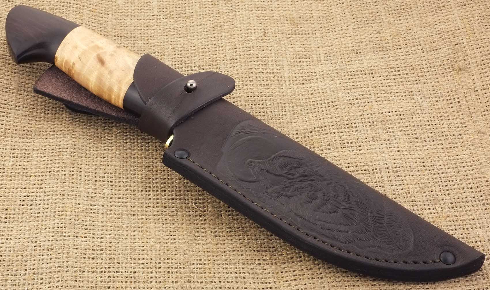 Нож булатный нескладной ручной работы Ножемир СКАЛА (3975)б в кожаном чехле