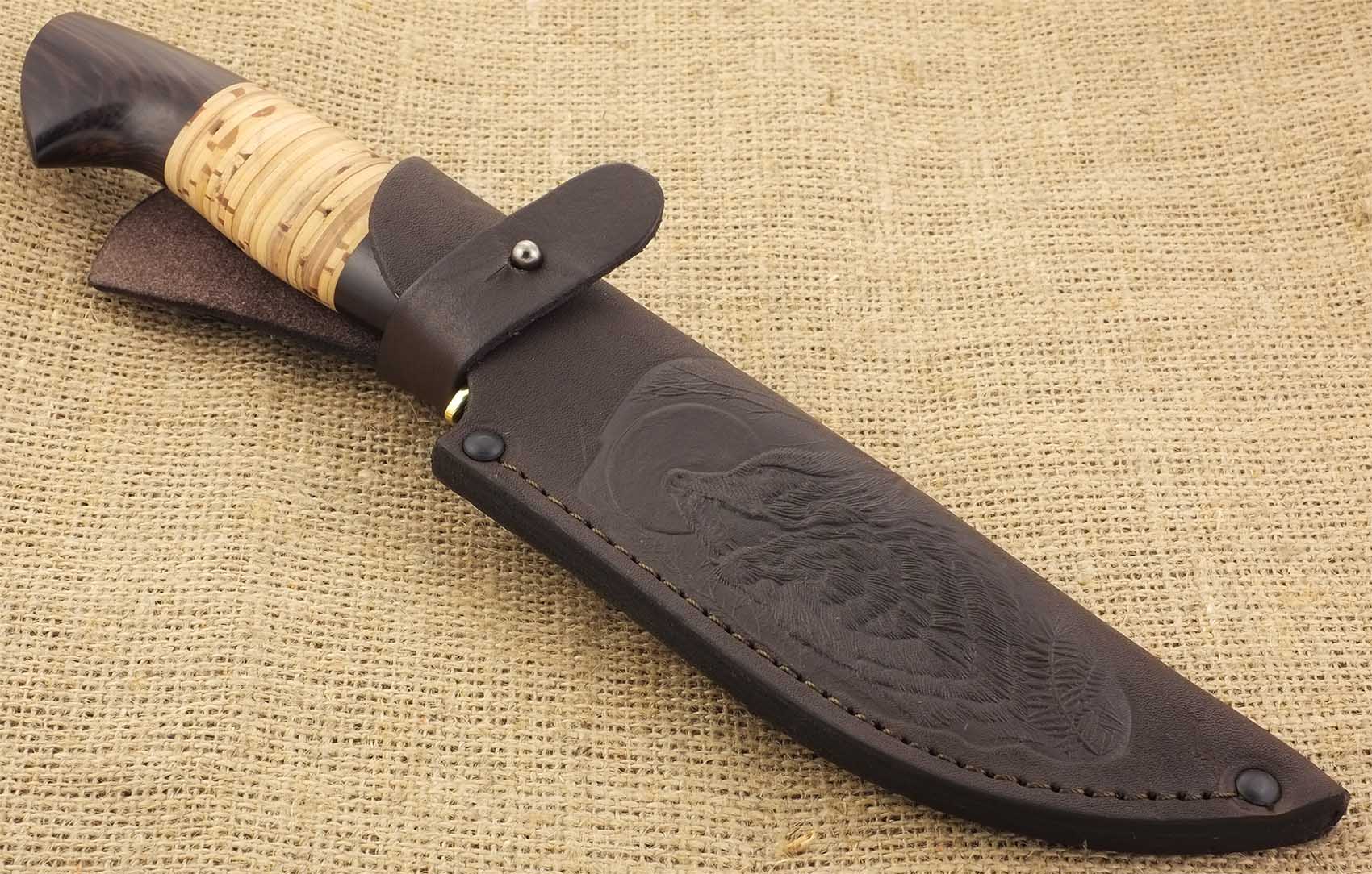 Нож булатный нескладной ручной работы Ножемир СКАЛА (3976)б в кожаном чехле